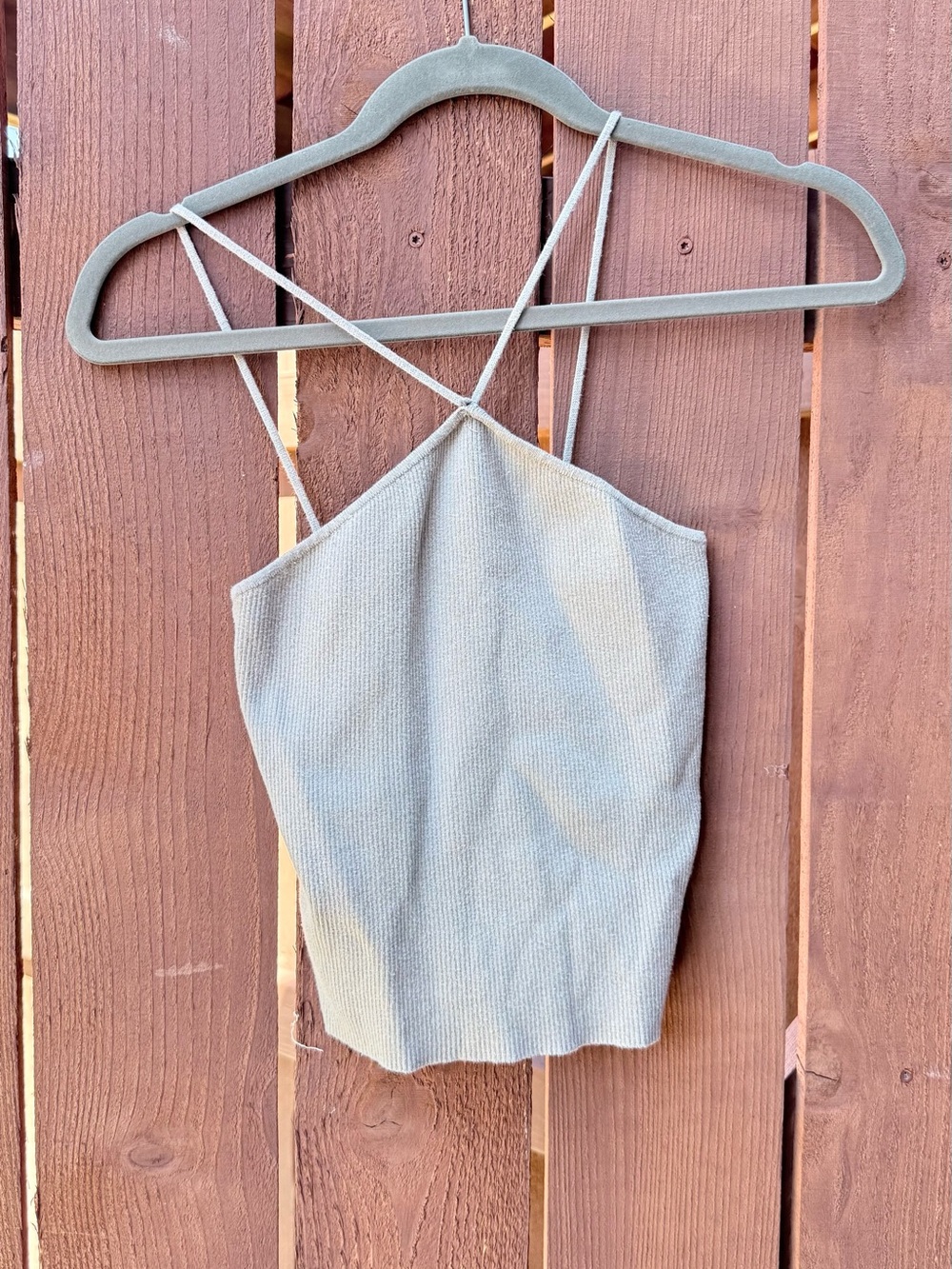 Olive Green Ribbed Crossback Cami Top